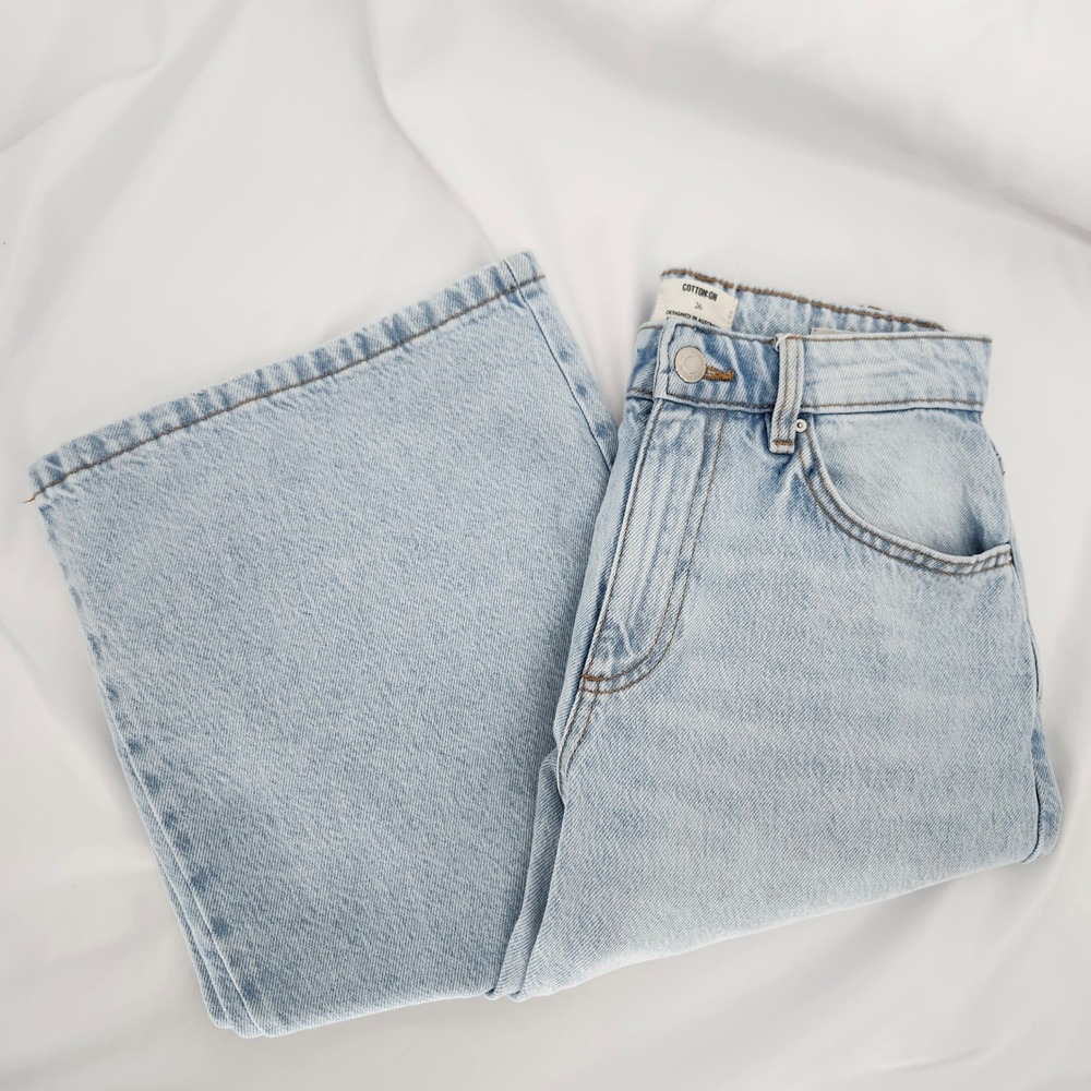 Cotton:On Womens Relaxed Wide Leg Jeans Size 26 Light Blue High Rise Denim